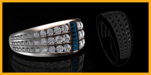 Picture of a digitally designed ring with many small diamonds set - digital design course cover image