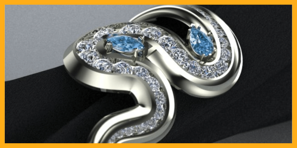 Picture of a snake-like jewellery with blue gemstones in the middle - digital design course cover image