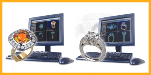 Picture of two digitally designed rings next to two computers