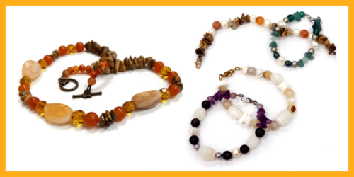 Picture of 3 bracelets made using stringing without knot techniques