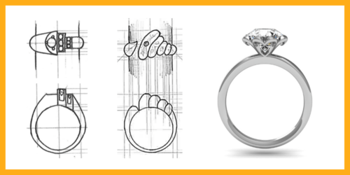 Picture of multiple sketches of a ring viewed from different angles