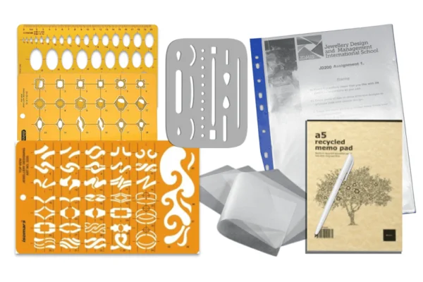 Jewellery tracing kits of several sets of rules, tracing pads and a white pencil