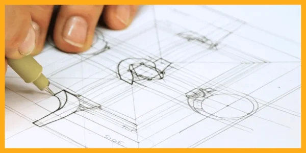 Picture of a technical sketch of multiple view of a ring